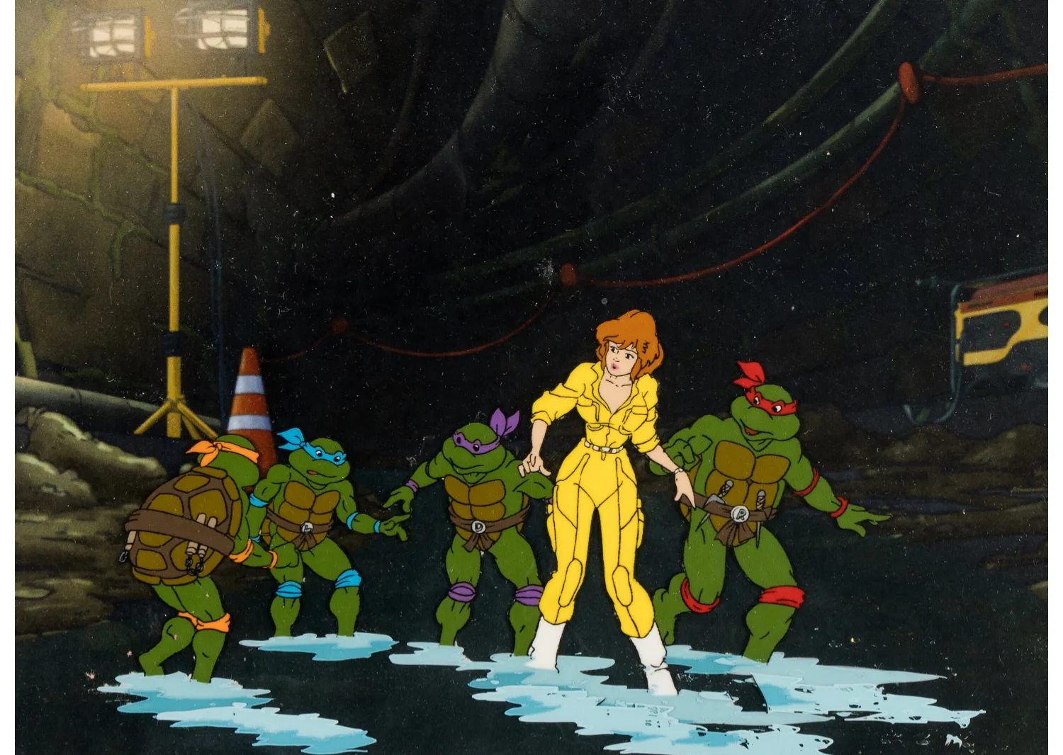 April O'Neil, Leonardo, Raphael, Donatello, and Michaelangelo Production Cel