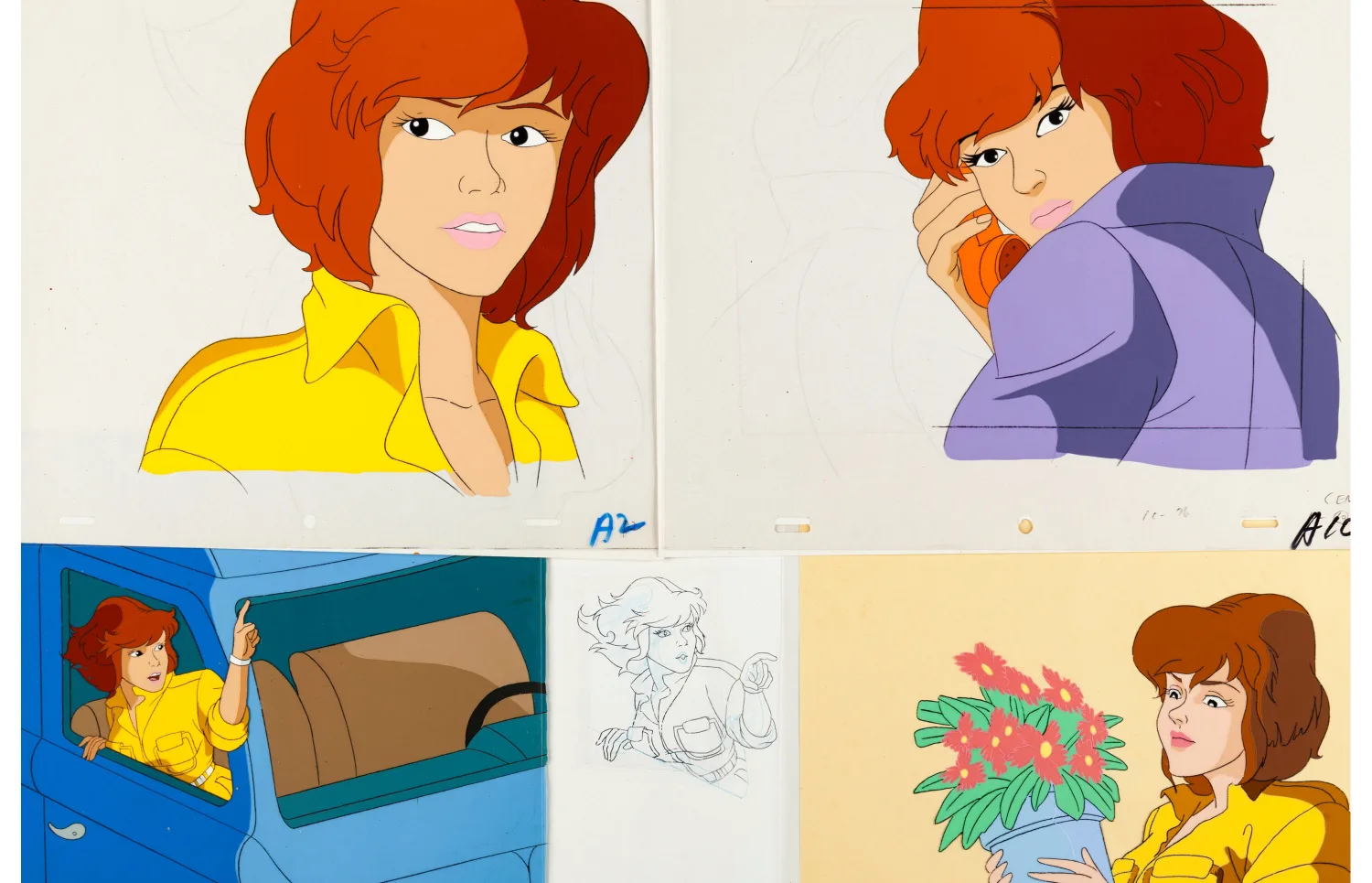 April O'Neil Production Cel and Animation Drawing Group of 18