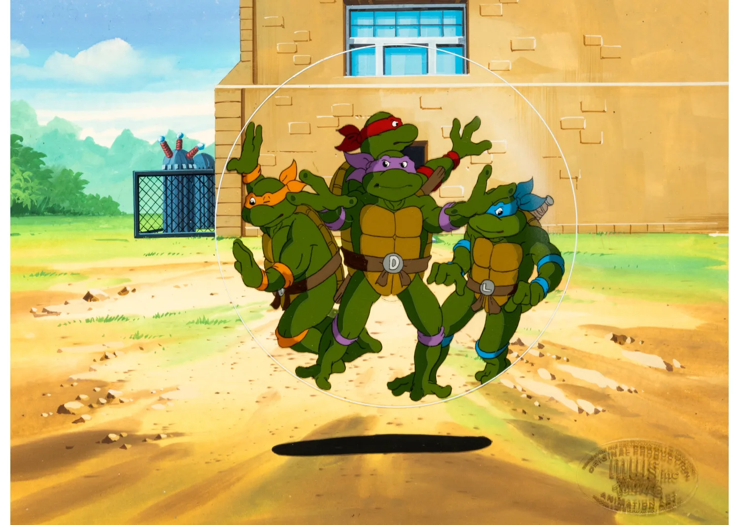 Curse of the Evil Eye" Leonardo, Donatello, Michelangelo, and Raphael Production Cel with Master Background