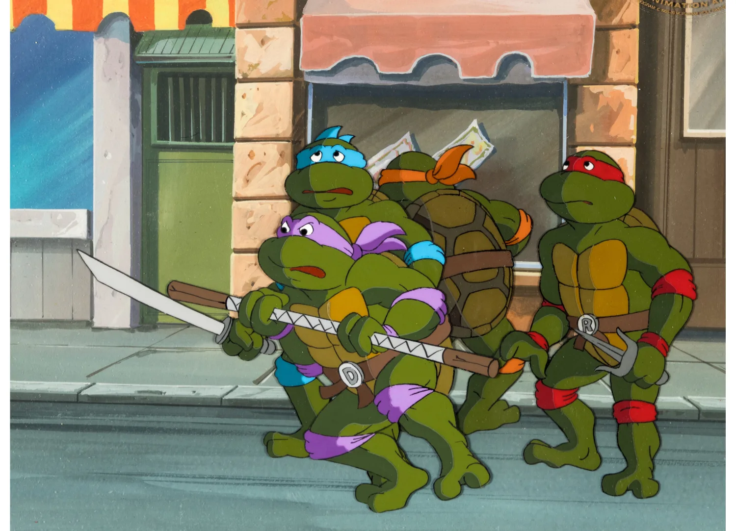 Donatello, Leonardo, Michelangelo, and Raphael Production Cel with Master Background