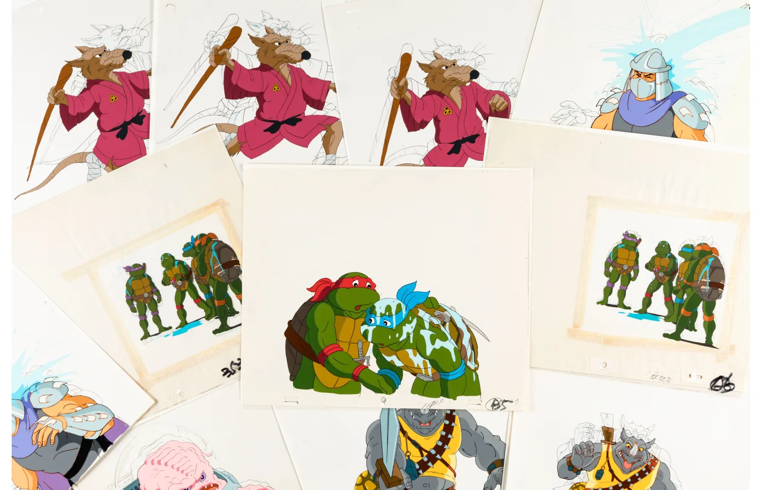 Leonardo, and Raphael with 10 Other Characters Production Cel and Animation Drawing Sequences Group of 103