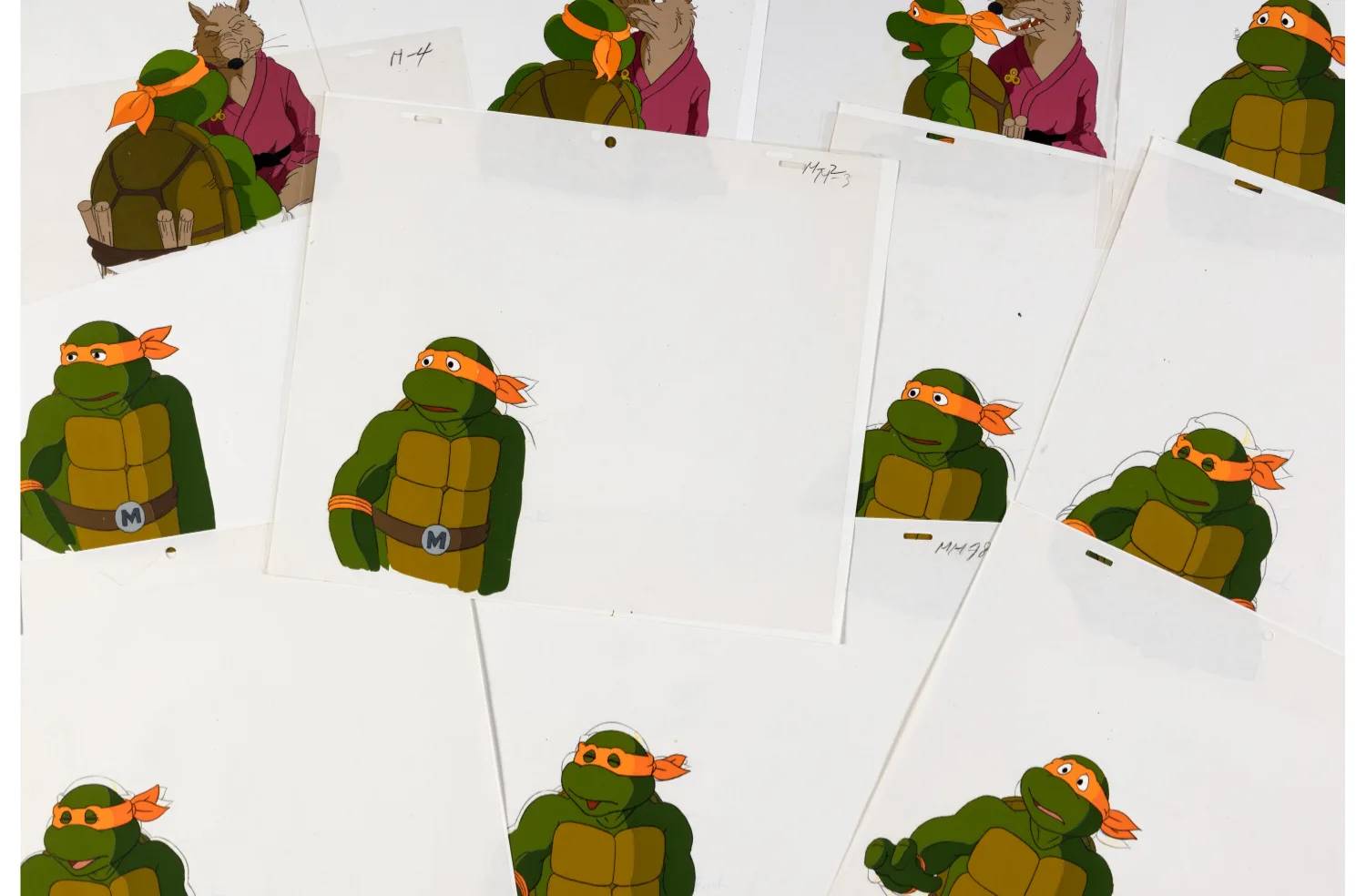 Michelangelo, Master Splinter, April O'Neil, Irma Langinstein, and Vernon Fenwick Production Cel and Animation Drawing Group of 72