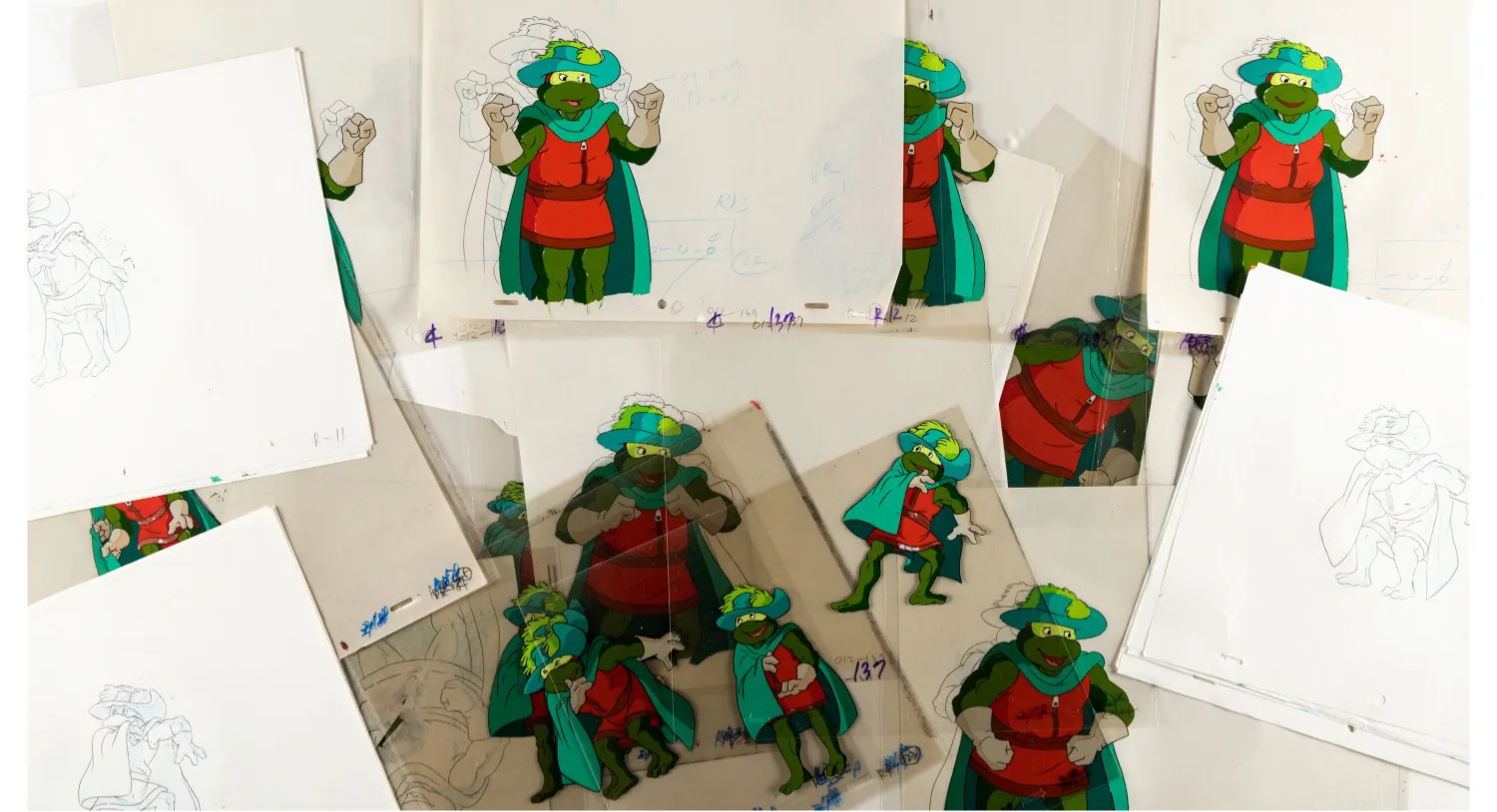 Raphael Versus the Volcano" Raphael as "The Green Defender" Production Cel and Animation Drawing Group of 395