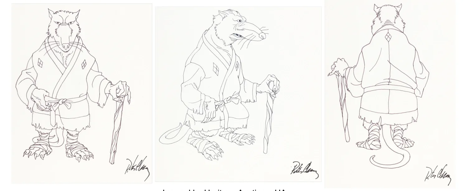 RARE Splinter Turnaround Model Drawing Group of 3 Signed by Peter Chung