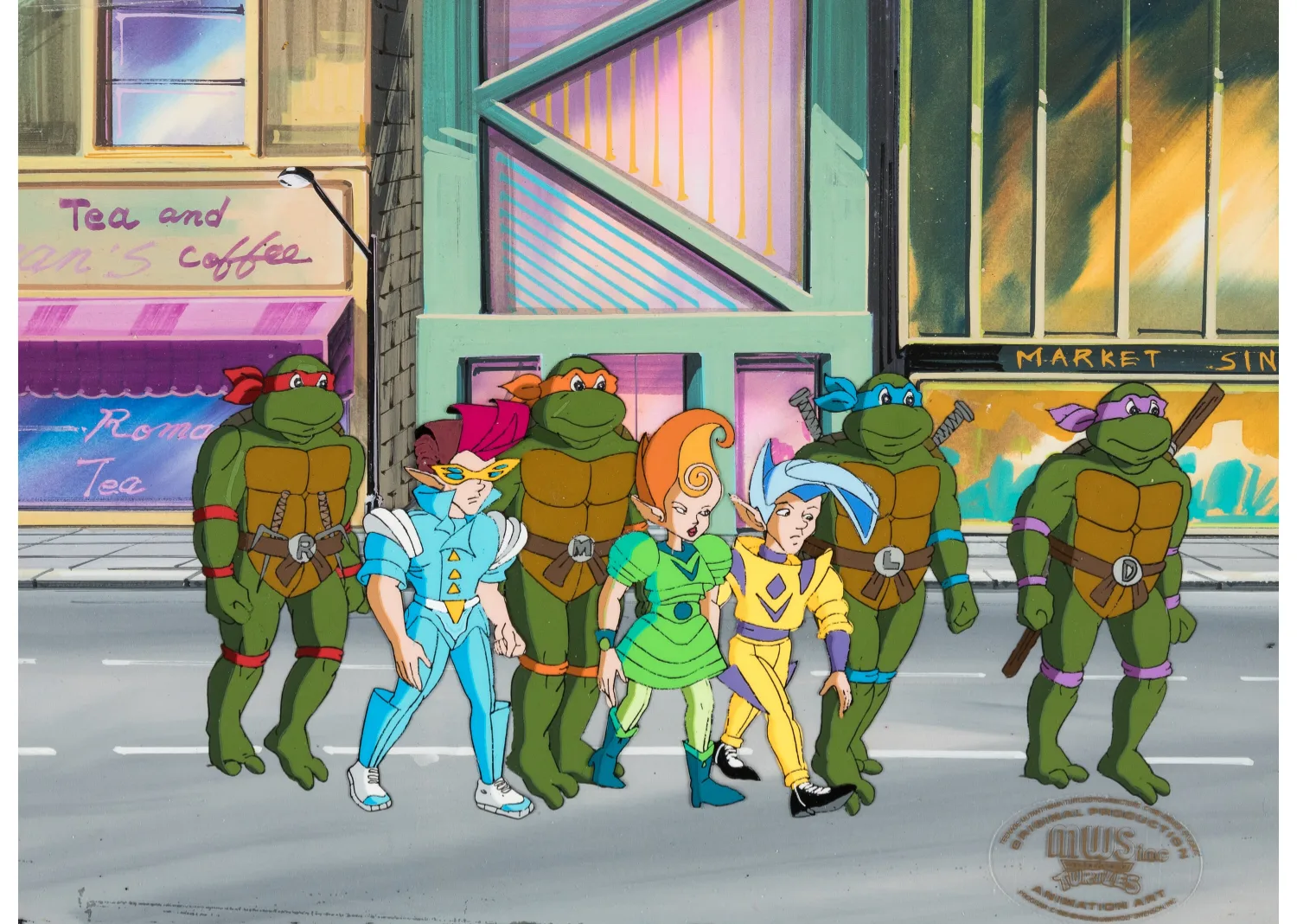 Teenagers from Dimension X" Full Team and Neutrinos Production Cels with "The Case of the Killer Pizzas" Master Background