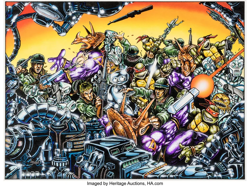 TMNT #7 wraparound cover original art by Kevin Eastman, 1986