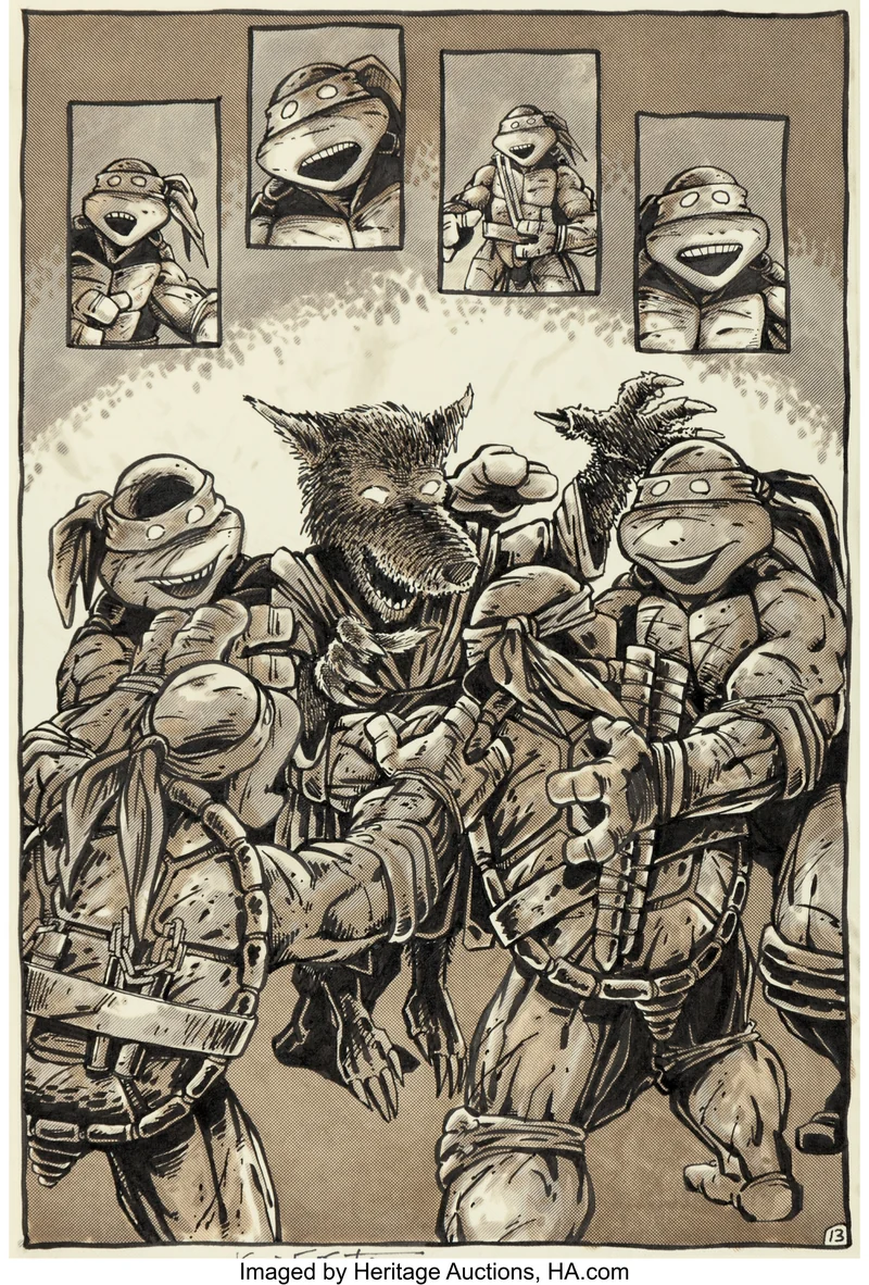 TMNT #7 splash page 13 original art by Eastman and Laird, 1986
