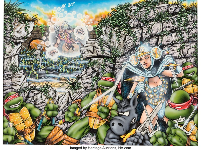 TMNT #8 painted cover original art by Kevin Eastman, 1986
