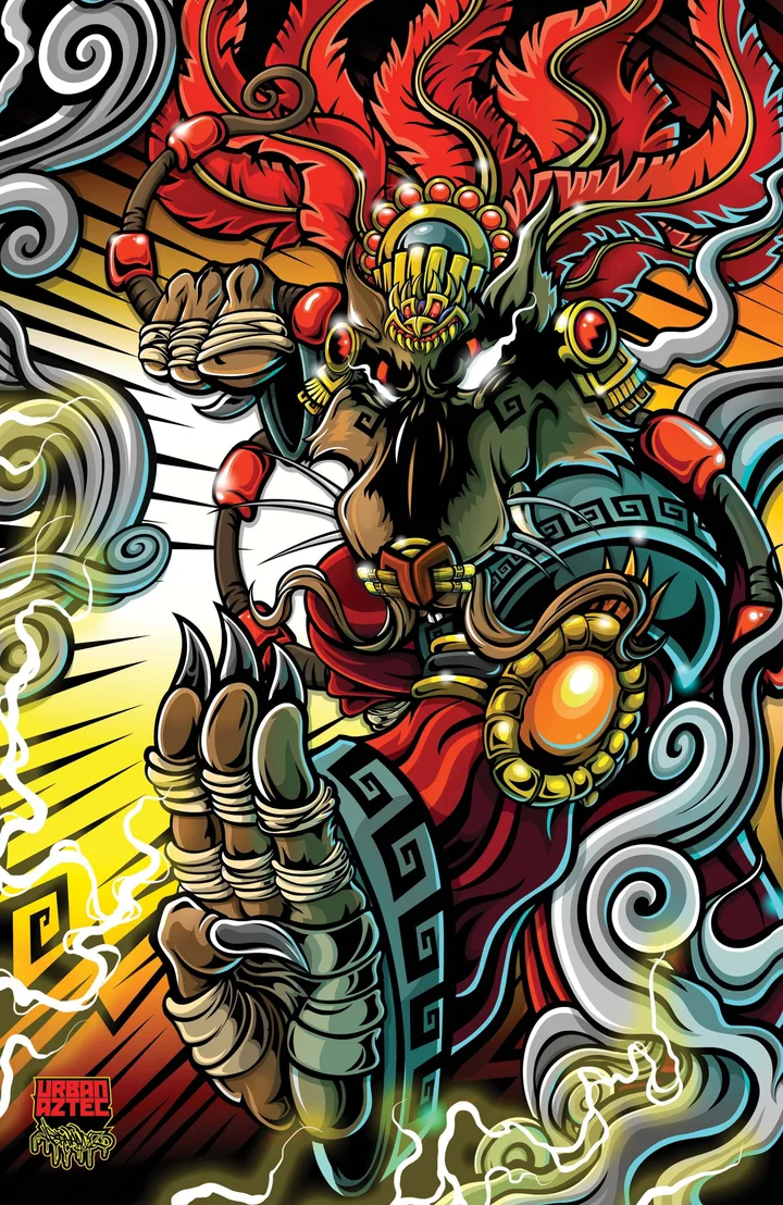 Foil exclusive cover for TMNT: Saturday Morning Adventures #41, a stylised Splinter in red robes with claws raised, drawn by Jesse Hernandez in his Urban Aztec style