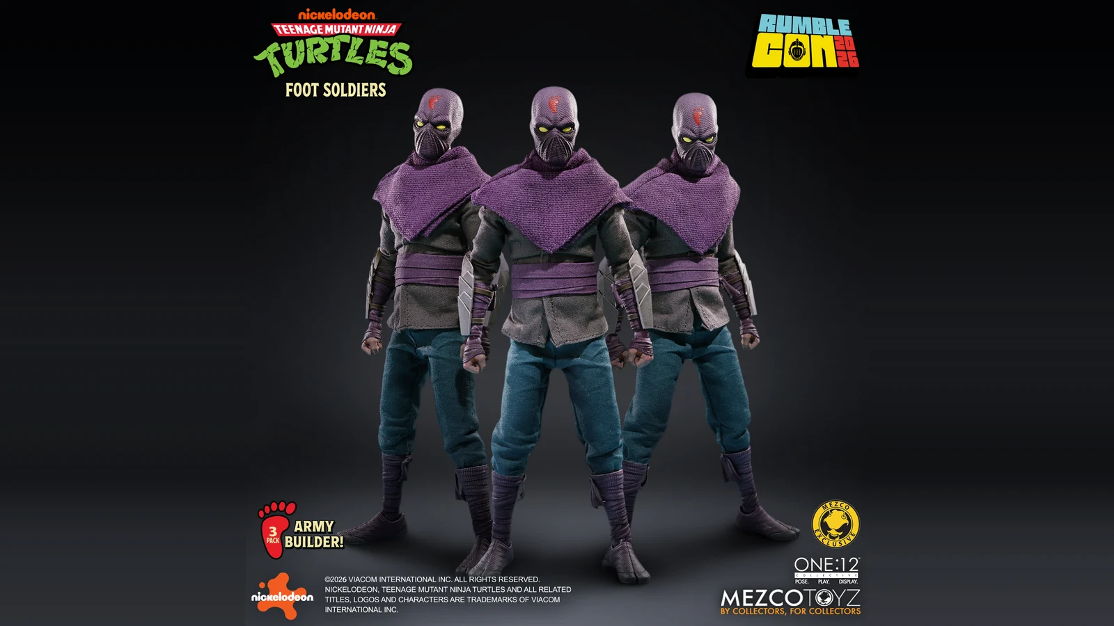 Mezco's One:12 Foot Soldiers come three to a box at $225, with a turtle shell biter in it