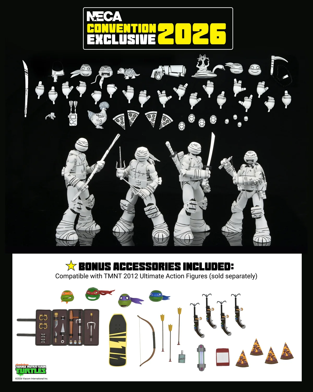 NECA Reveals SDCC 2026 Exclusive: TMNT 2012 Sketch Turtles 4-Pack