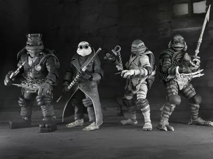 Universal Monsters x Teenage Mutant Ninja Turtles Turtles (Black & White) Action Figure 4-Pack
